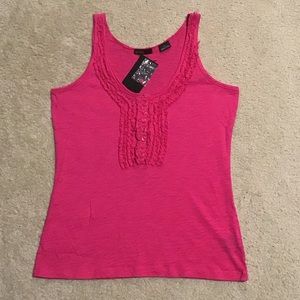 NWT Press Pink Button & Ruffle Tank Top Sleeveless Sz Large